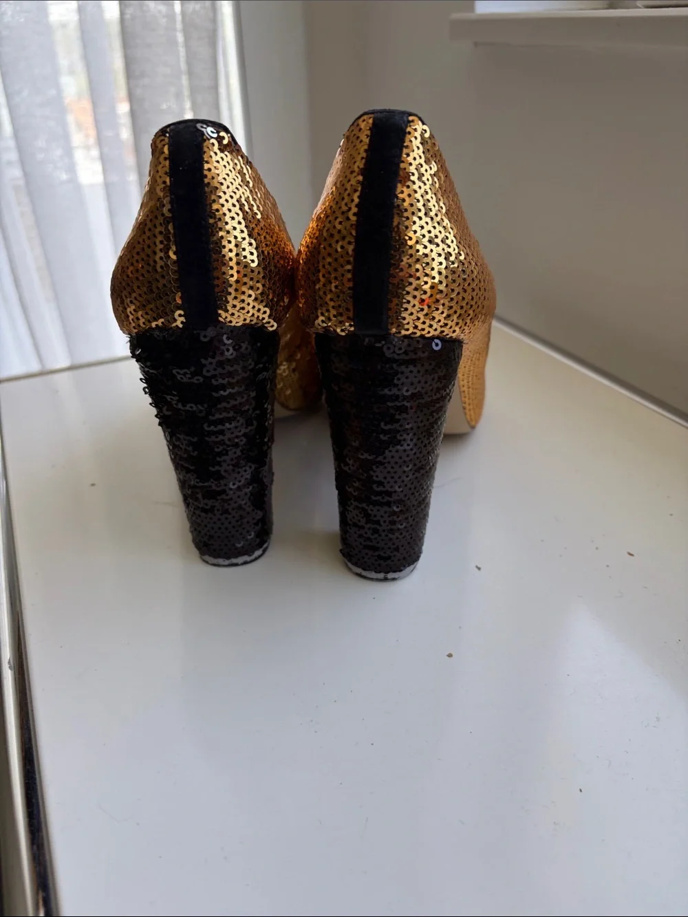 J. Crew Gold & Black Sequin Pumps